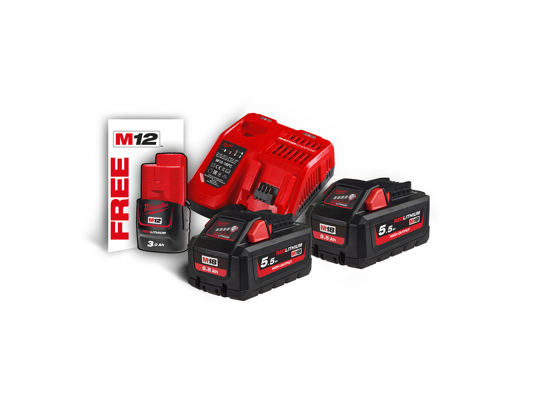 Pack MILWAUKEE M18 HNRG 552 18V 5,5Ah x2 + chargeur rapide